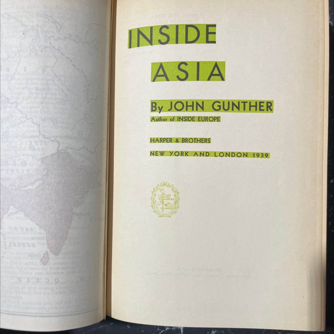 inside asia book, by john gunther, 1939 Hardcover image 2