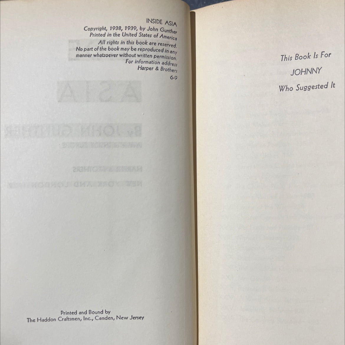 inside asia book, by john gunther, 1939 Hardcover image 3