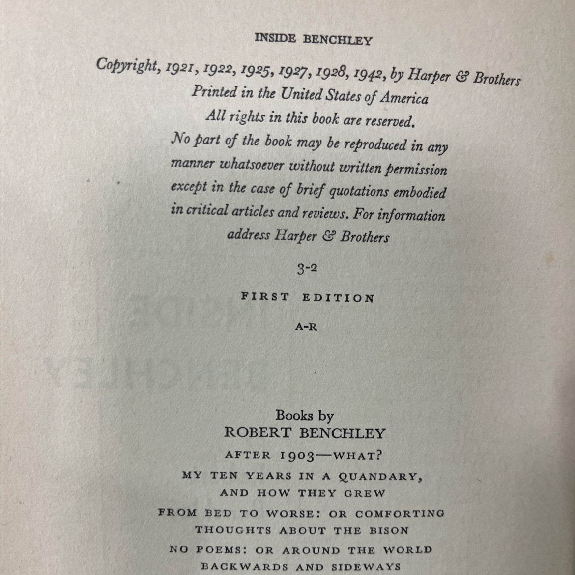 inside benchley book, by robert benchley, 1942 Hardcover image 3