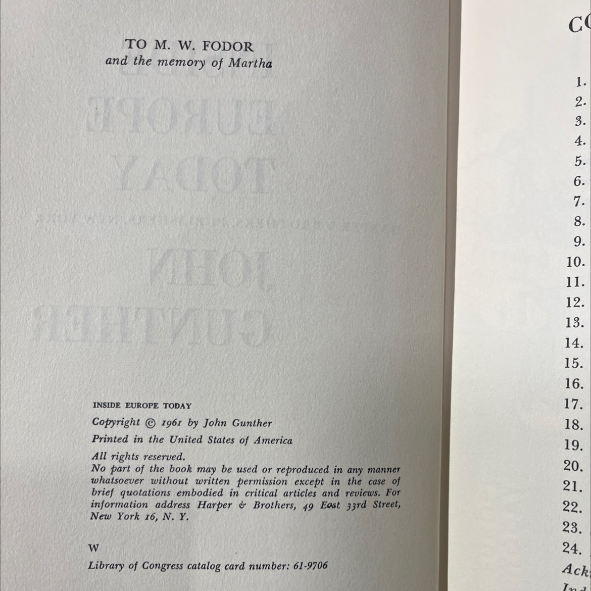 inside europe today book, by john gunther, 1961 Hardcover image 3
