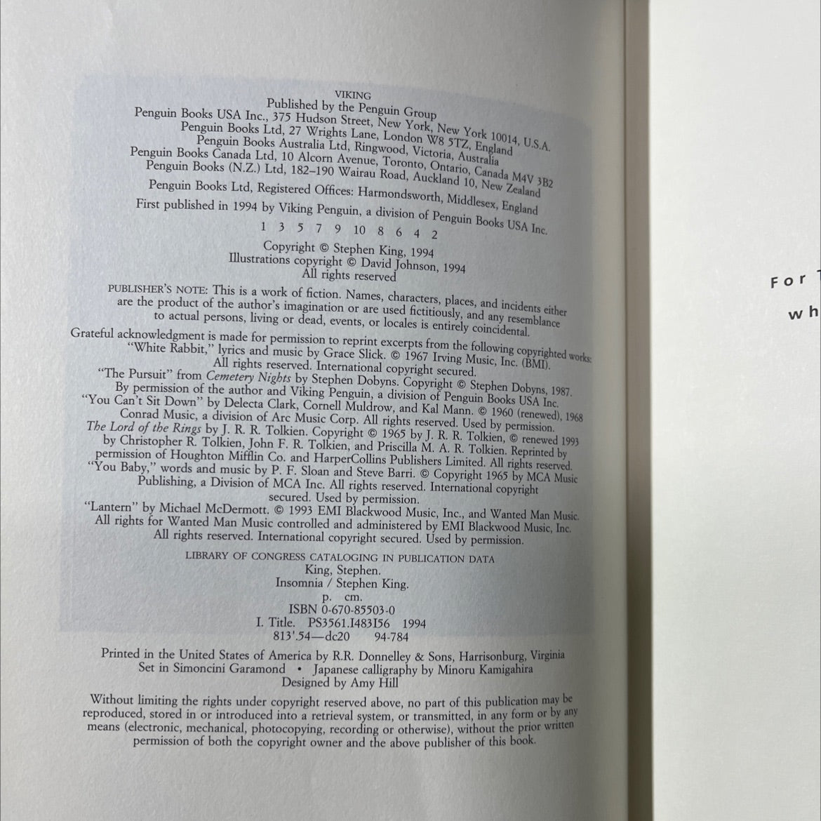 insomnia book, by Stephen King, 1994 Hardcover image 3