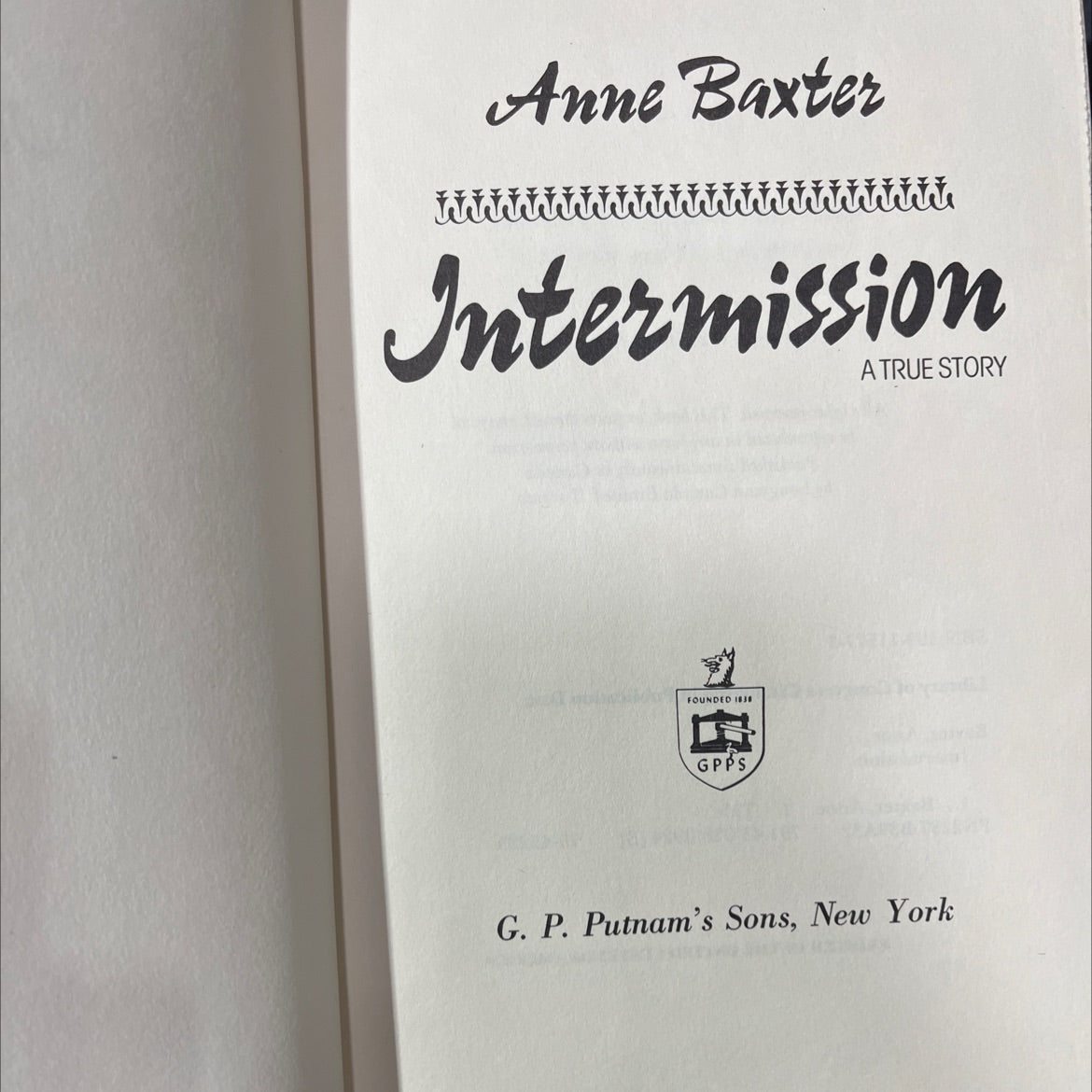 intermission book, by anne baxter, 1976 Hardcover image 2