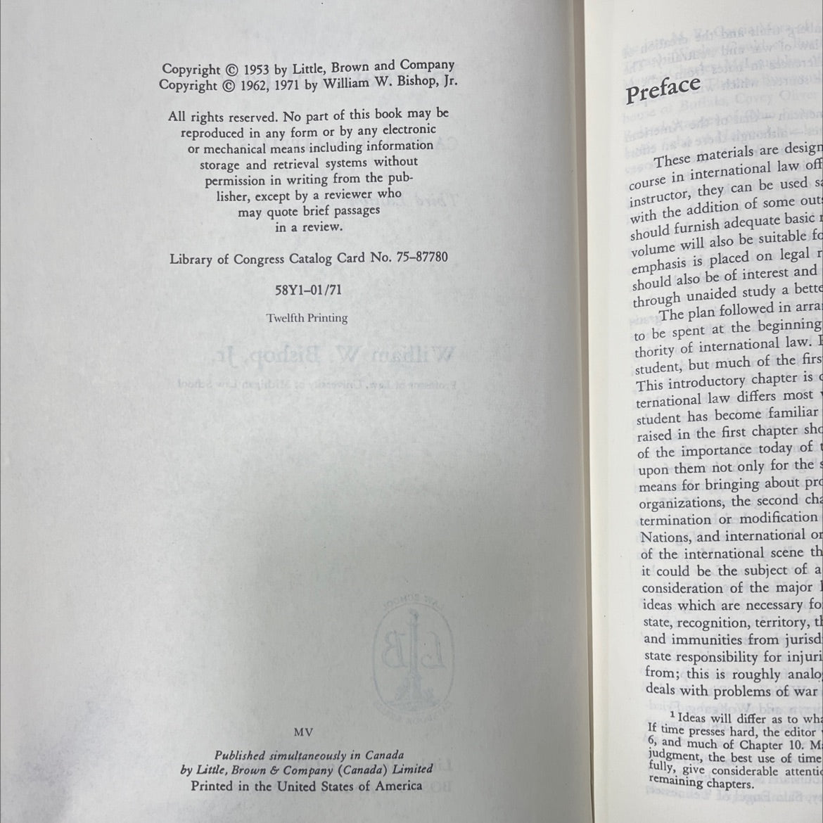 international law: cases and materials book, by William W. Bishop, Jr., 1971 Hardcover image 3