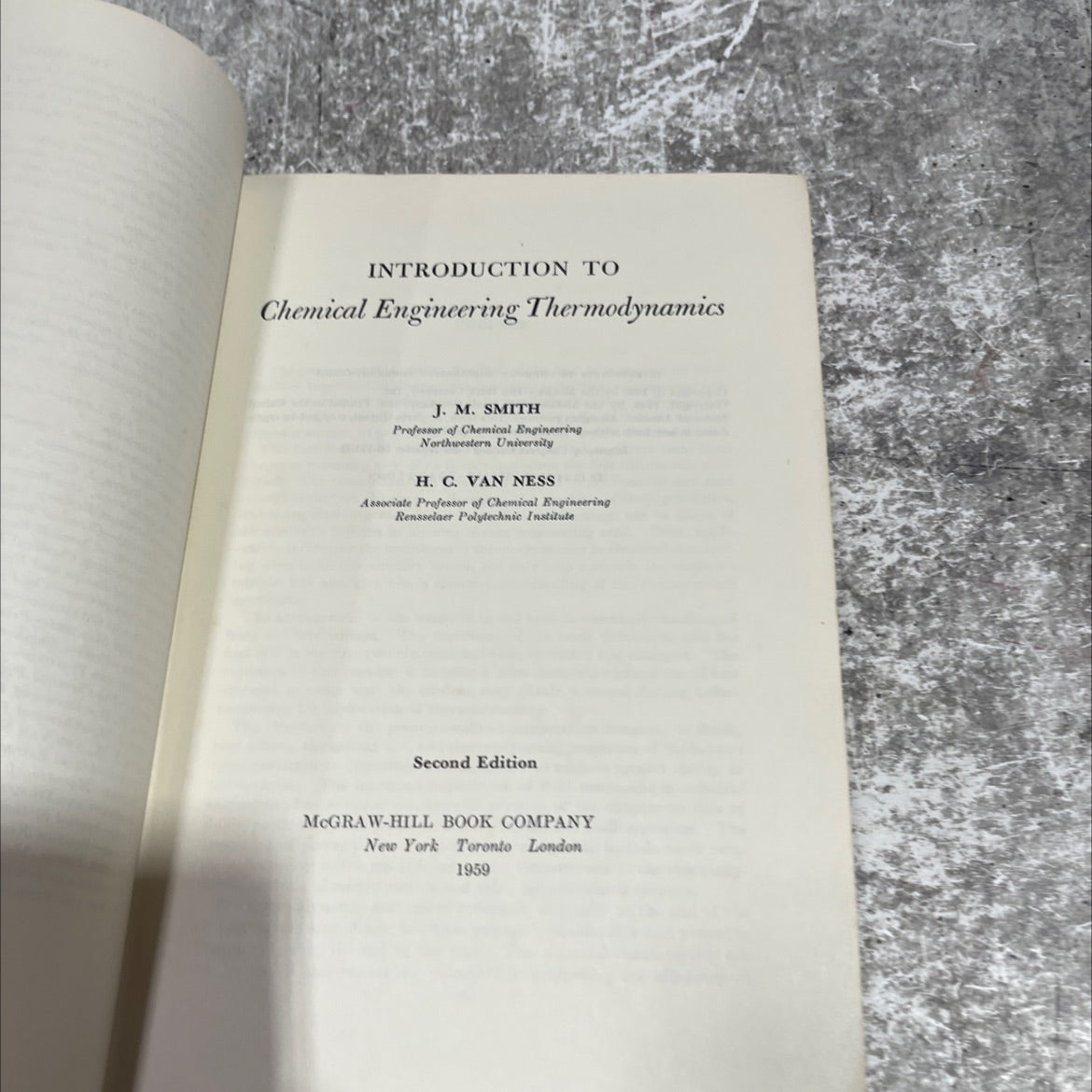 introduction to chemical engineering thermodynamics book, by j. m. smith, h. c. van ness, 1959 Hardcover image 2