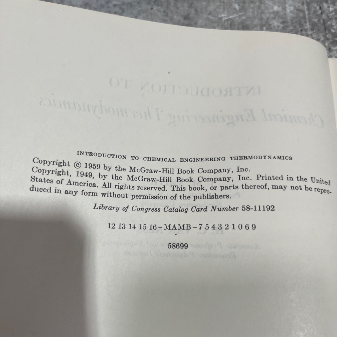introduction to chemical engineering thermodynamics book, by j. m. smith, h. c. van ness, 1959 Hardcover image 3