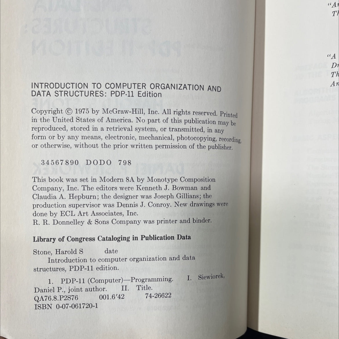 introduction to computer organization and data structures: pdp-11 edition book, by harold s. stone, daniel p. image 3