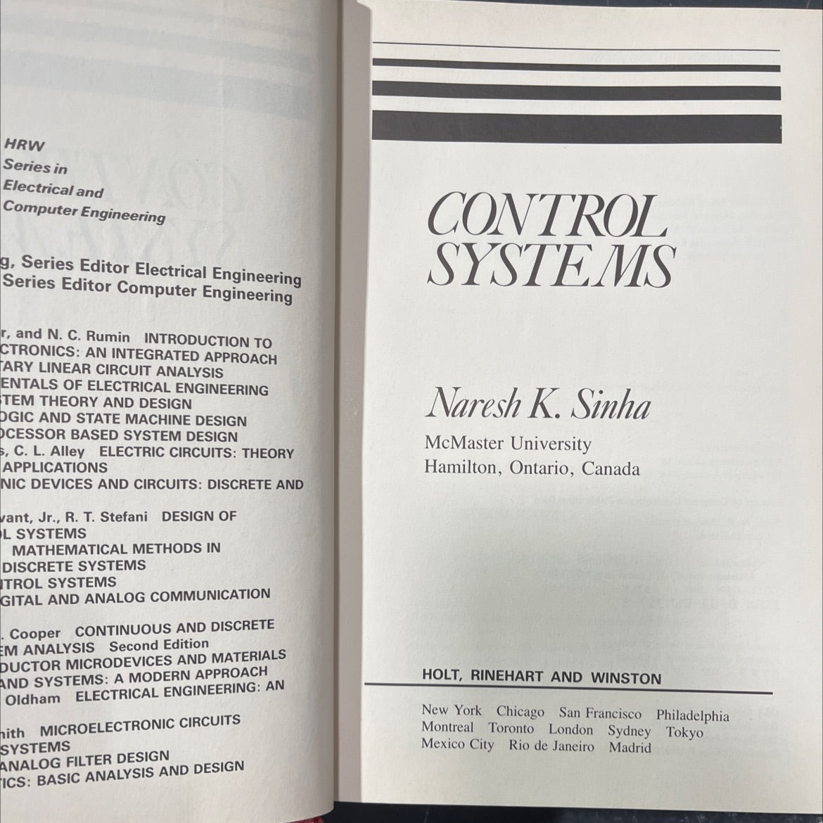 introduction to control systems: an integrated approach book, by naresh k. sinha, 1986 Hardcover image 2