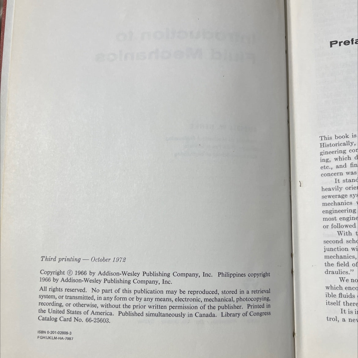 introduction to fluid mechanics book, by russell w. henke, 1972 Hardcover image 3
