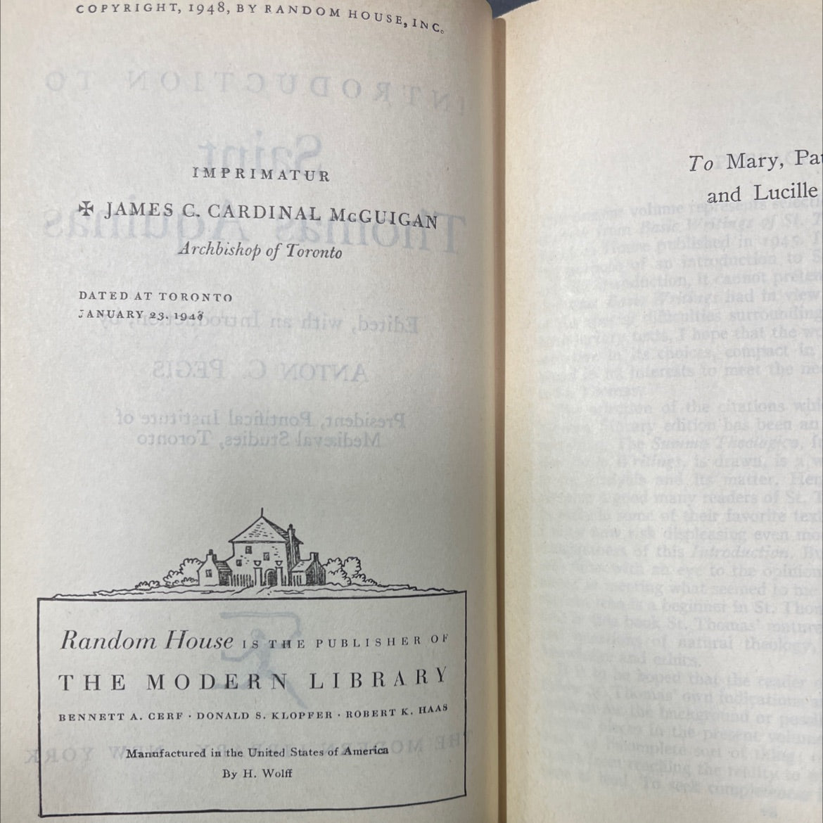 introduction to saint and thomas aquinas book, by anton c. pegis, 1948 Hardcover image 3