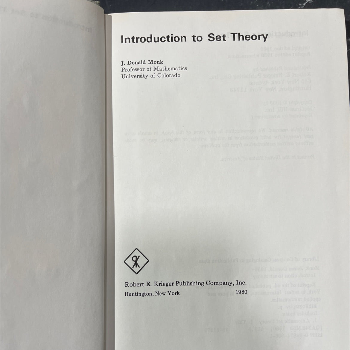 introduction to set theory book, by J. Donald Monk, 1980 Hardcover image 2
