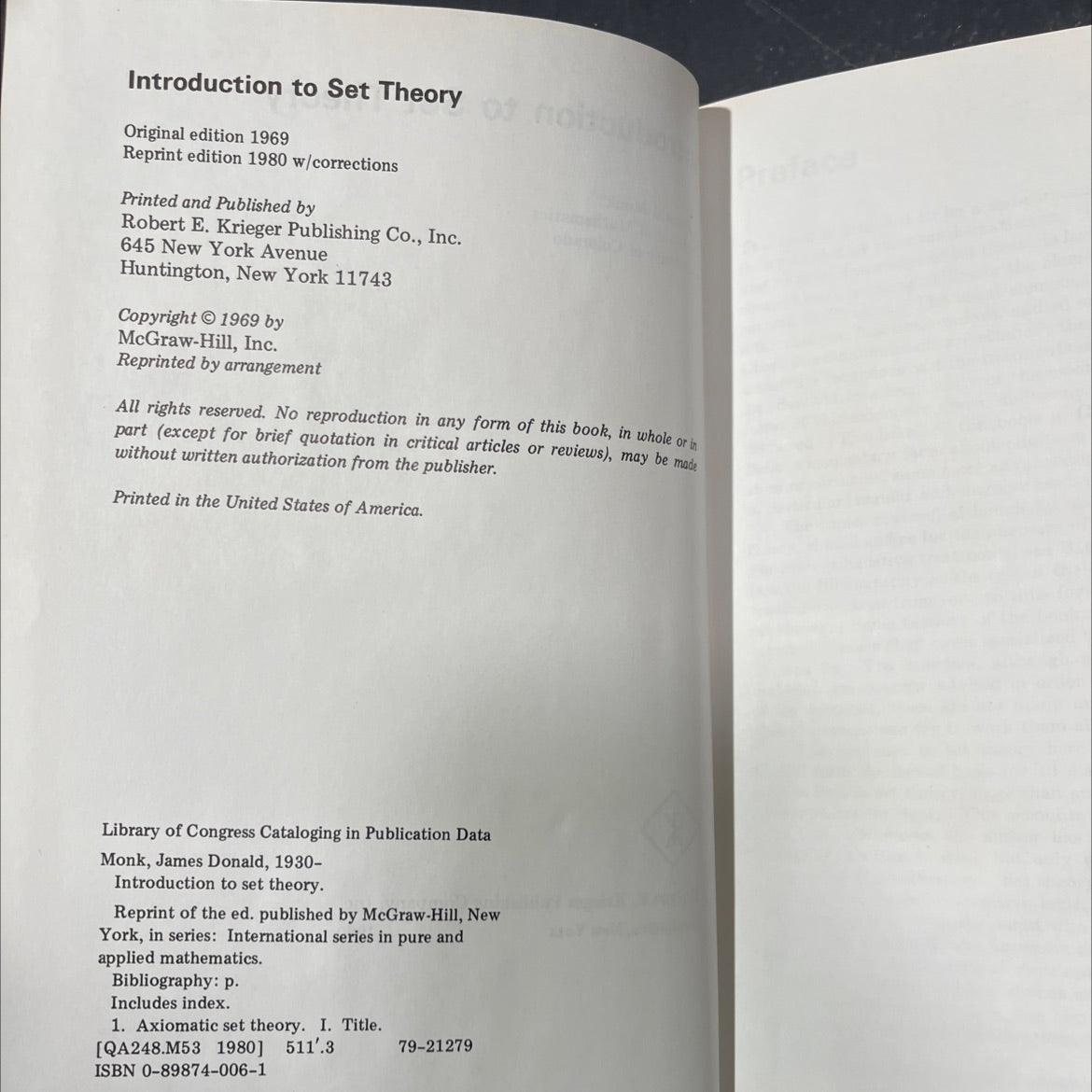 introduction to set theory book, by J. Donald Monk, 1980 Hardcover image 3