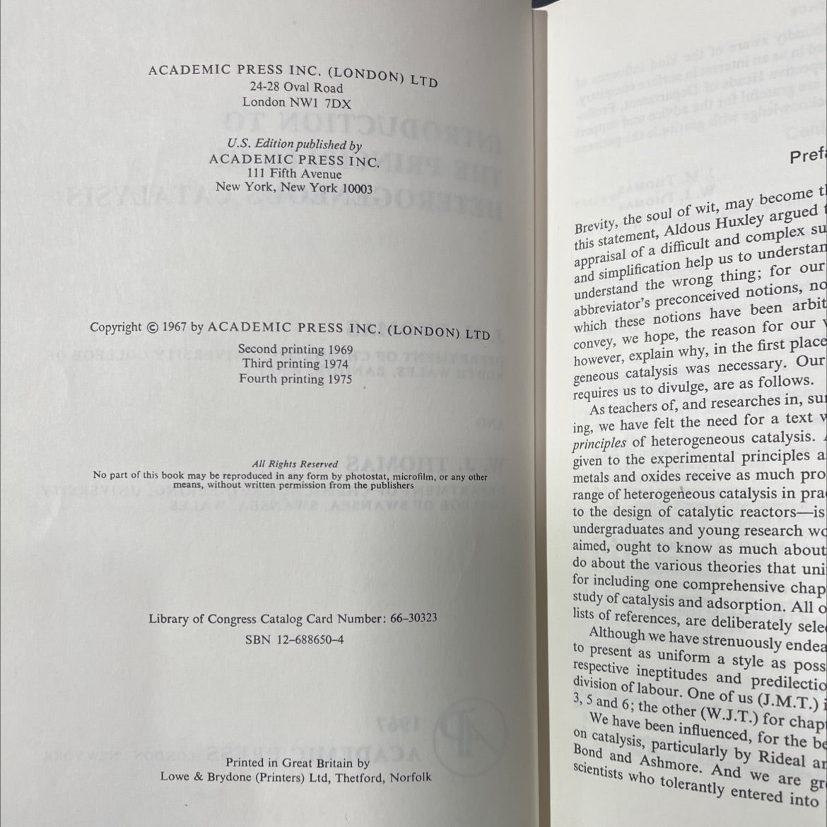 introduction to the principles of heterogeneous catalysis book, by j. m. thomas, w. j. thomas, 1975 Hardcover image 3