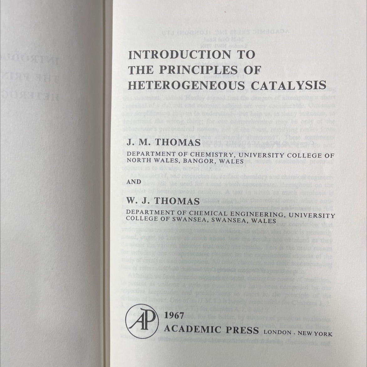 introduction to the principles of heterogeneous catalysis book, by j. m. thomas, w. j. thomas, 1975 Hardcover image 2