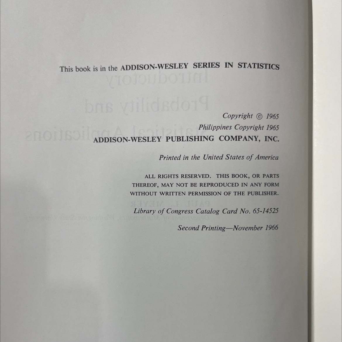 introductory probability and statistical applications book, by paul l. meyer, 1966 Hardcover image 3