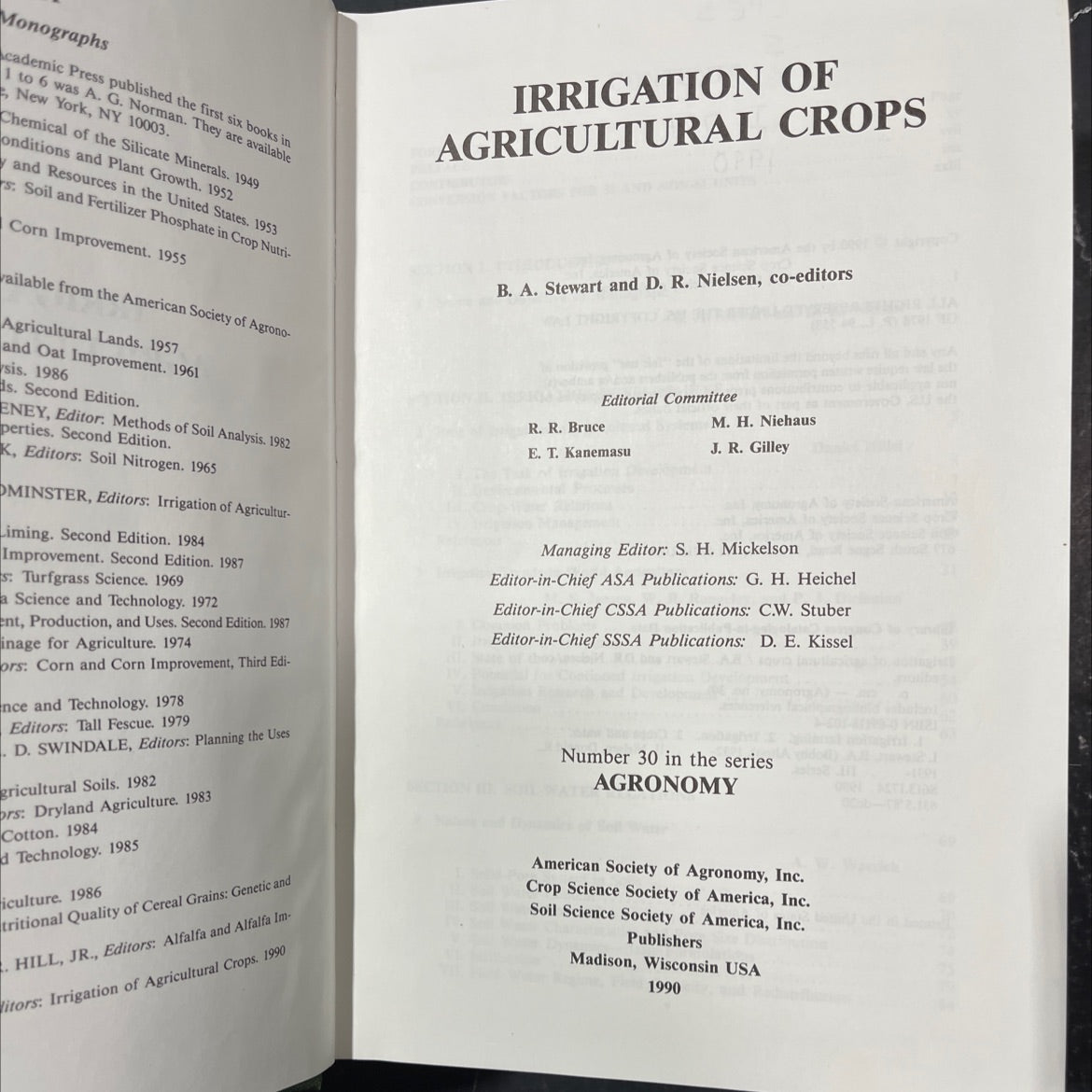 irrigation of agricultural crops book, by b.a. stewart, d.r. nielsen, 1990 Hardcover image 2