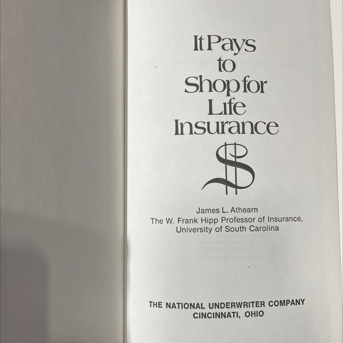it pays to shop for life insurance book, by James L. Athearn, 1977 Hardcover image 2