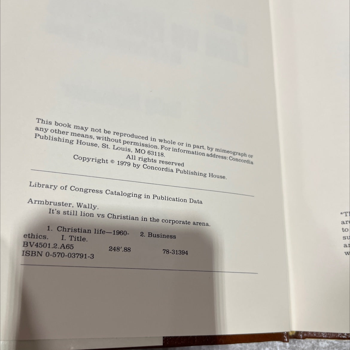 it's still lion vs christian in the corporate arena book, by Wally Armbruster, 1979 Hardcover image 3