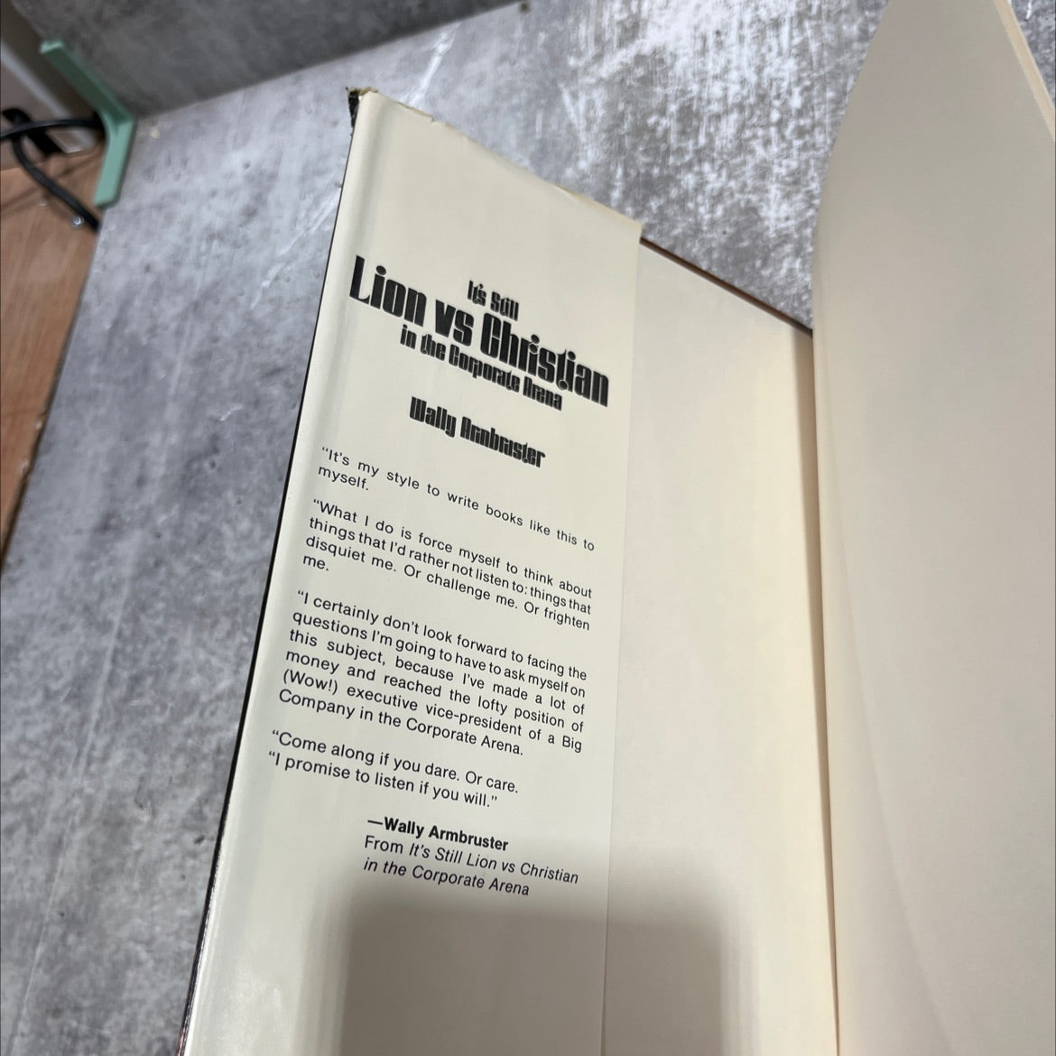 it's still lion vs christian in the corporate arena book, by Wally Armbruster, 1979 Hardcover image 4