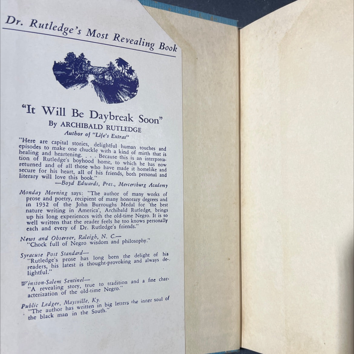 SIGNED it will be daybreak soon book, by archibald rutledge, 1938 Hardcover, Rare, Antique image 4
