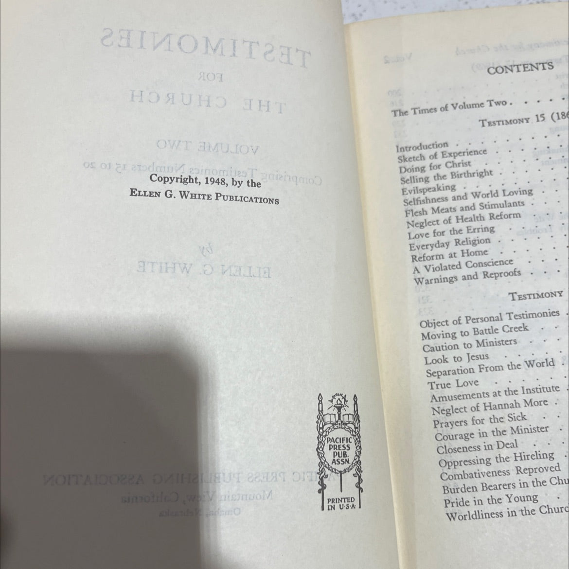 iteat ht testimonies volume two book, by ellen g. white, 1968 Hardcover image 3