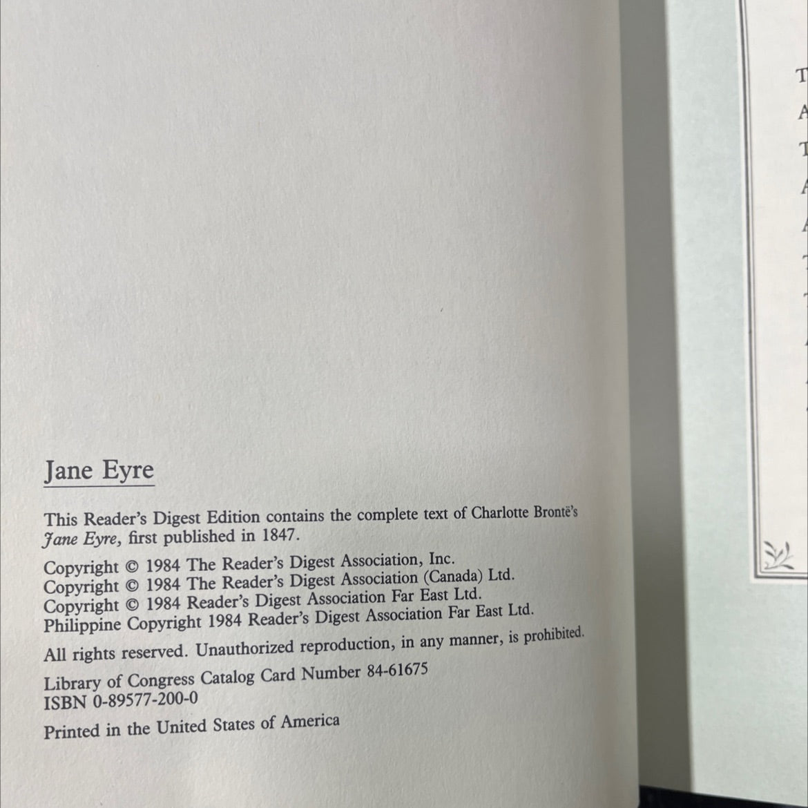 jane eyre book, by charlotte brontë, 1984 Hardcover image 3