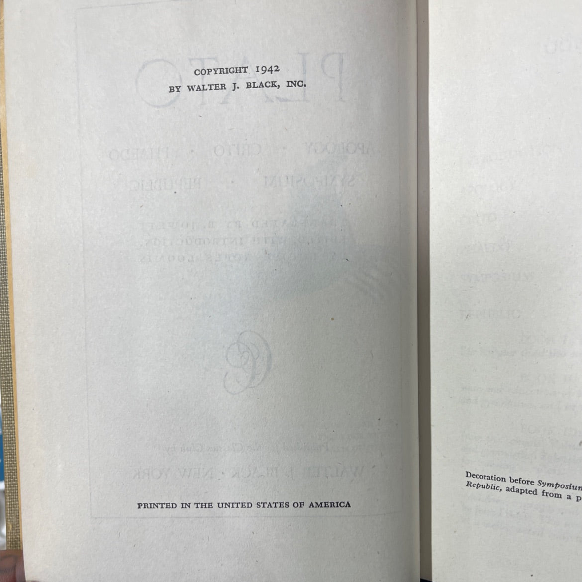 jar origi or victory university plato apology • crito phaedo . republic symposium book, by plato, 1942 Hardcover image 3