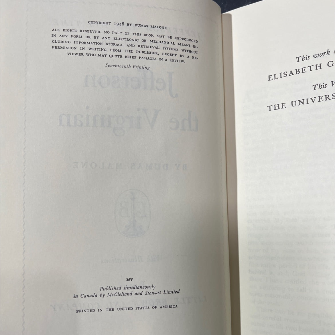 jefferson and his time volume one jefferson the virginian book, by dumas malone, 1948 Hardcover image 3