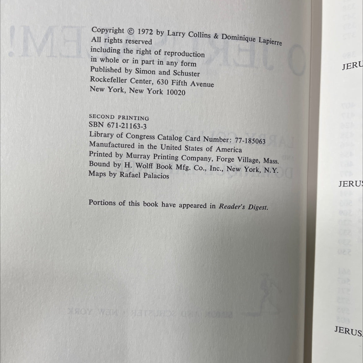 jerusalem! book, by larry collins and dominique lapierre, 1972 Hardcover image 3