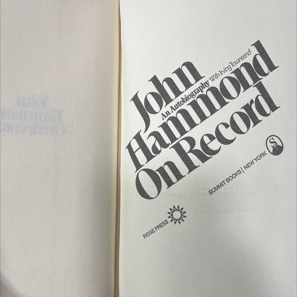 john hammond on record an autobiography with irving townsend book, by John Hammond, 1977 Hardcover image 2