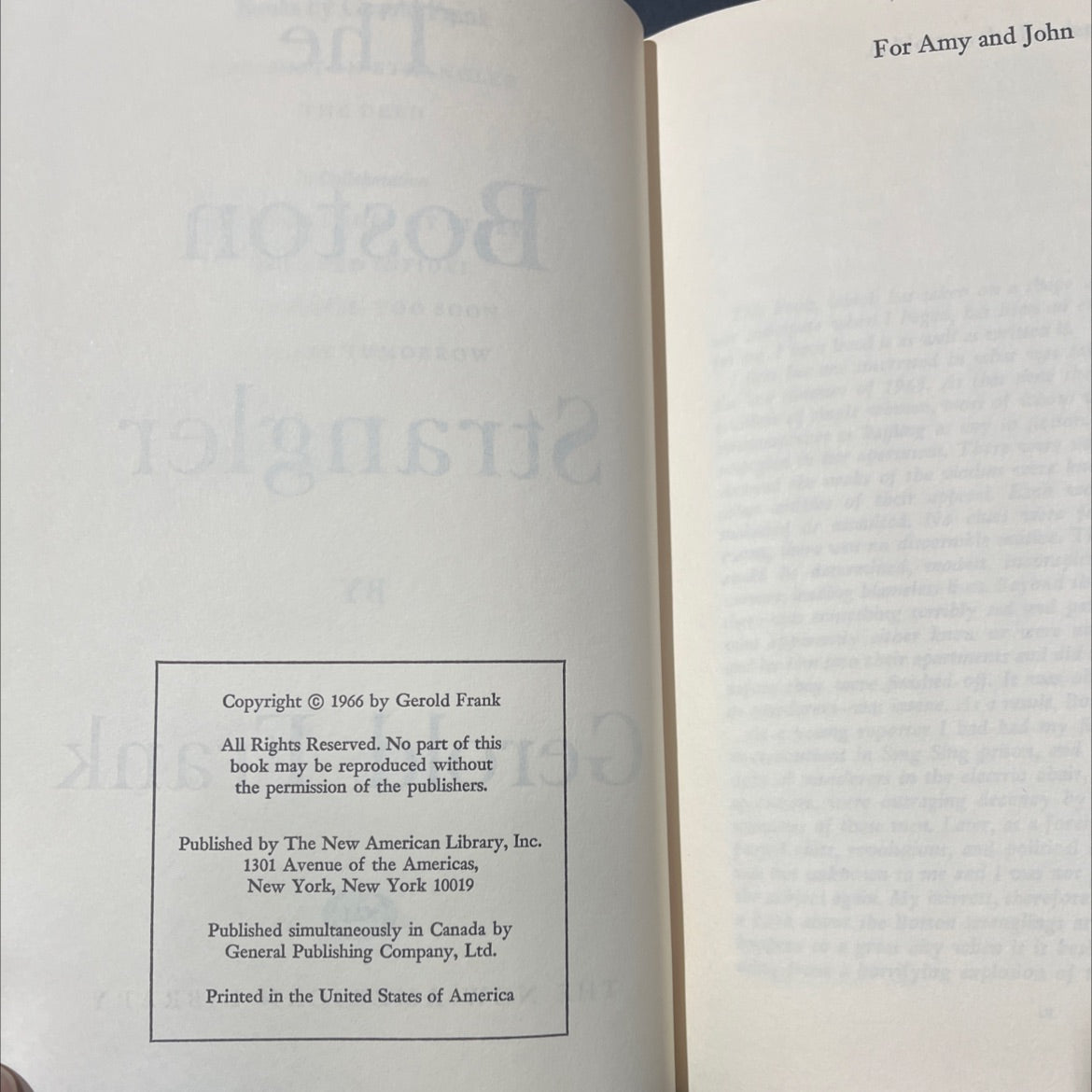 john the boston strangler book, by gerold frank, 1966 Hardcover image 3