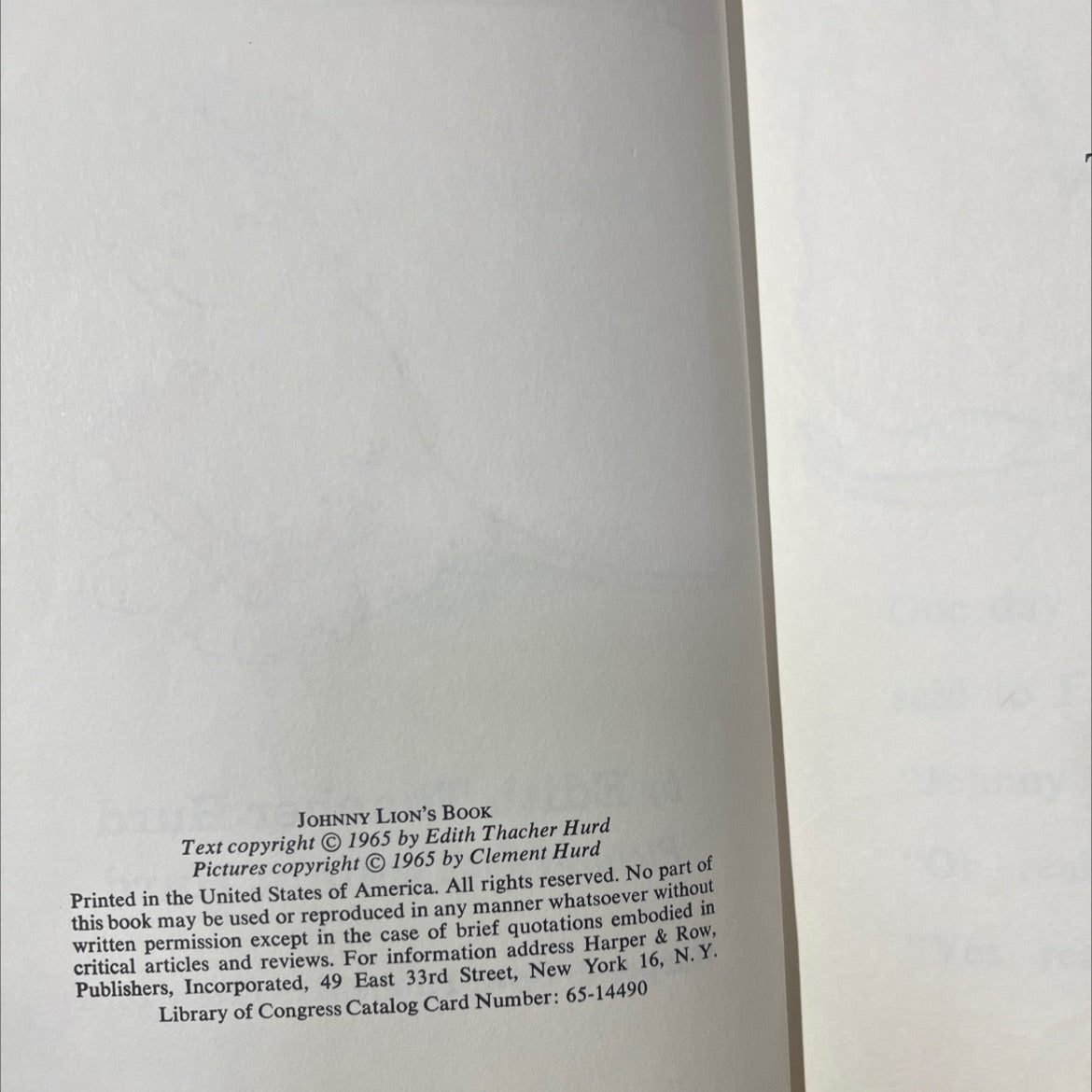 johnny lion's book book, by Edith Thacher Hurd, 1965 Hardcover image 3