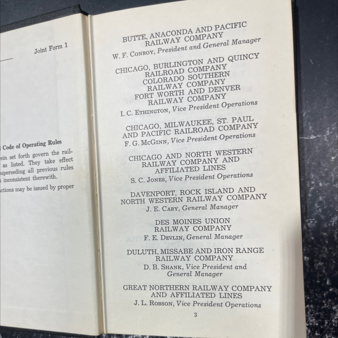 joint form 1 consolidated code of operating rules book, by butte, anaconda and pacific railway company, chicago, image 3