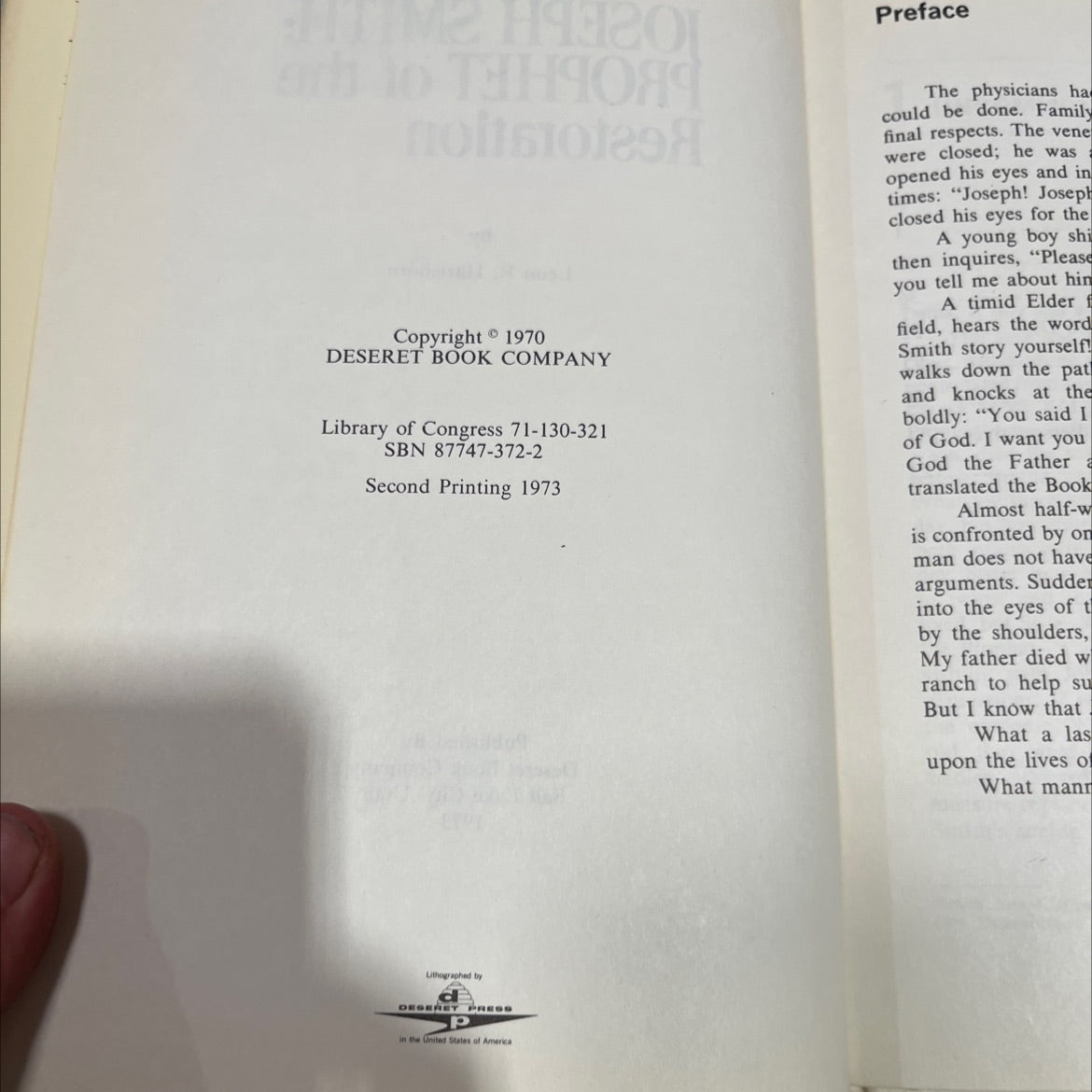 joseph smith: prophet of the restoration book, by leon r. hartshorn, 1973 Hardcover image 3
