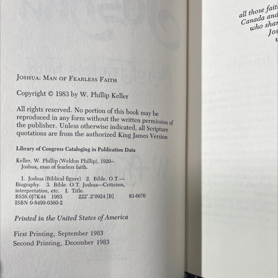 joshua: man of fearless faith book, by w. phillip keller, 1983 Hardcover image 3