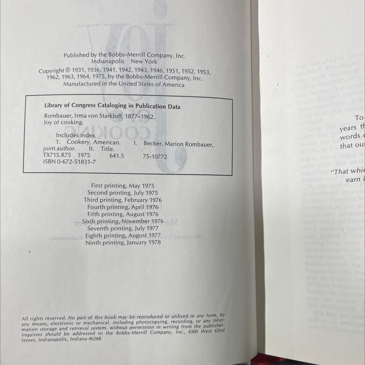joy of cooking book, by irma s. rombauer, marion rombauer becker, 1975 Hardcover image 3