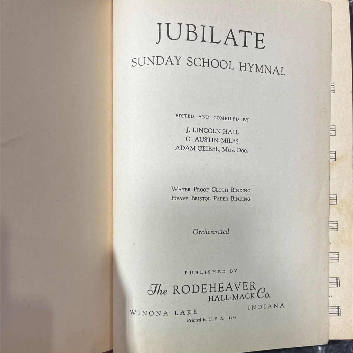 jubilate sunday school hymnal book, by j. lincoln hall, c. austin miles, adam geibel, 1947 Hardcover image 2