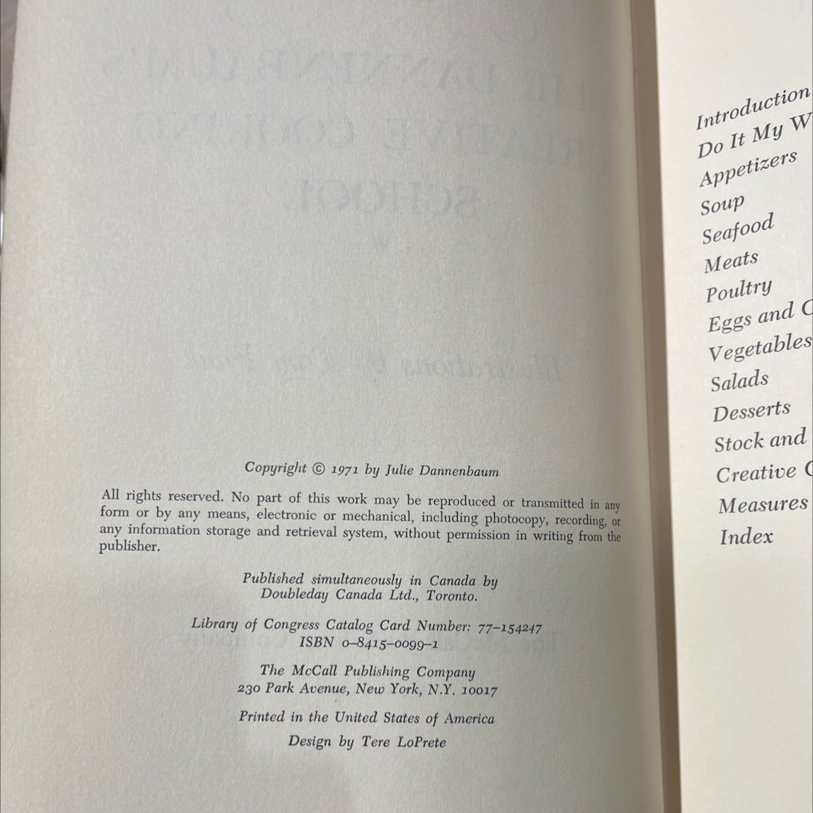 julie dannenbaum's creative cooking school book, by julie dannenbaum, 1971 Hardcover image 3