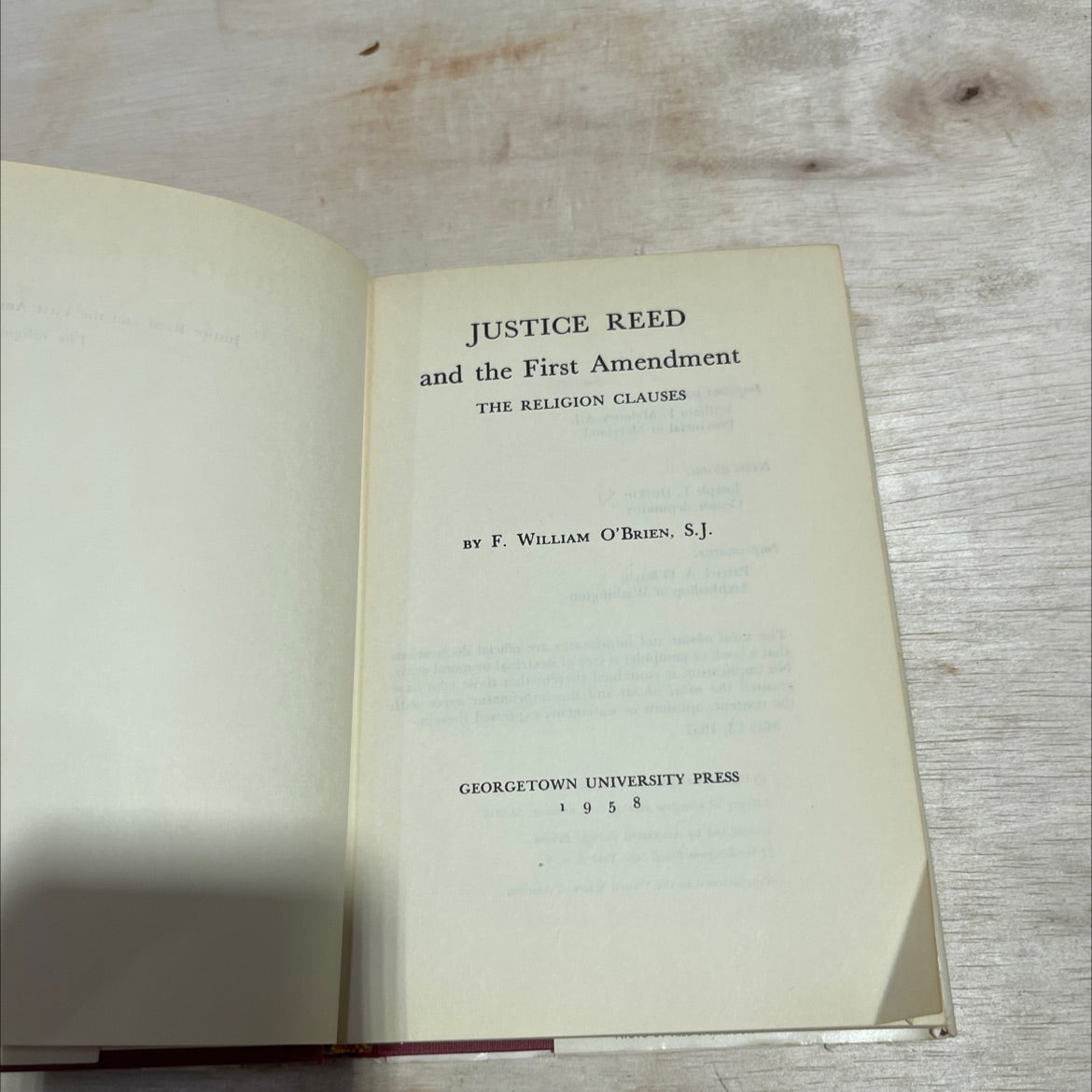 justice reed and the first amendment the religion clauses book, by f. william o'brien, s.j., 1958 Hardcover image 2