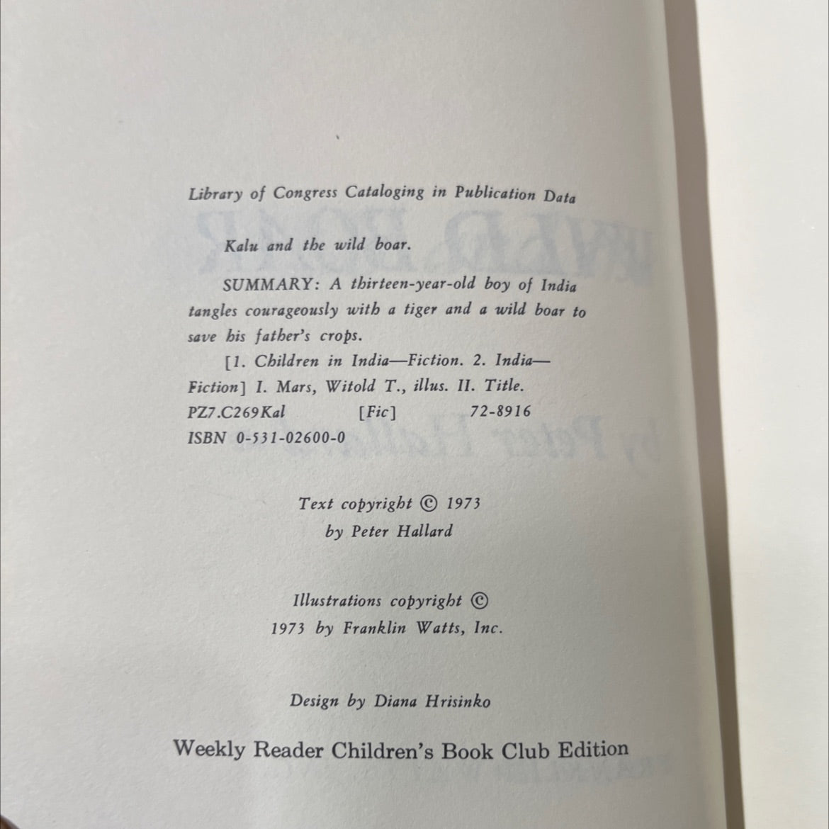 kalu and the wild boar book, by Peter Hallard, 1973 Hardcover image 3