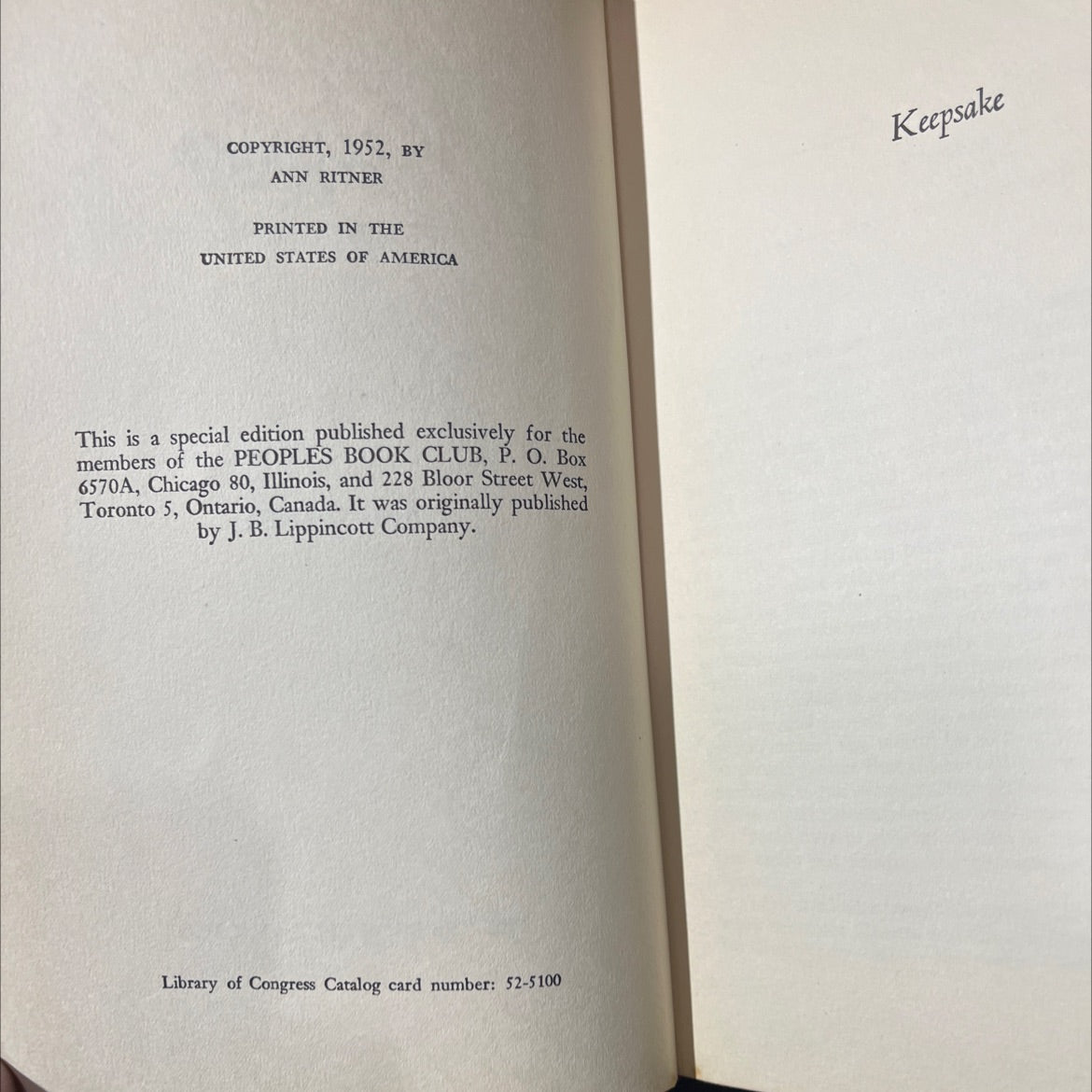 keepsake book, by ann ritner, 1952 Hardcover image 3