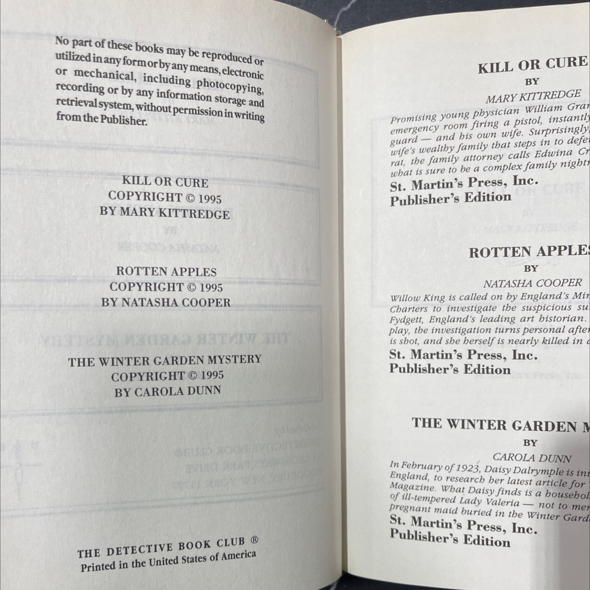 kill or cure book, by mary kittredge, 1995 Hardcover image 3