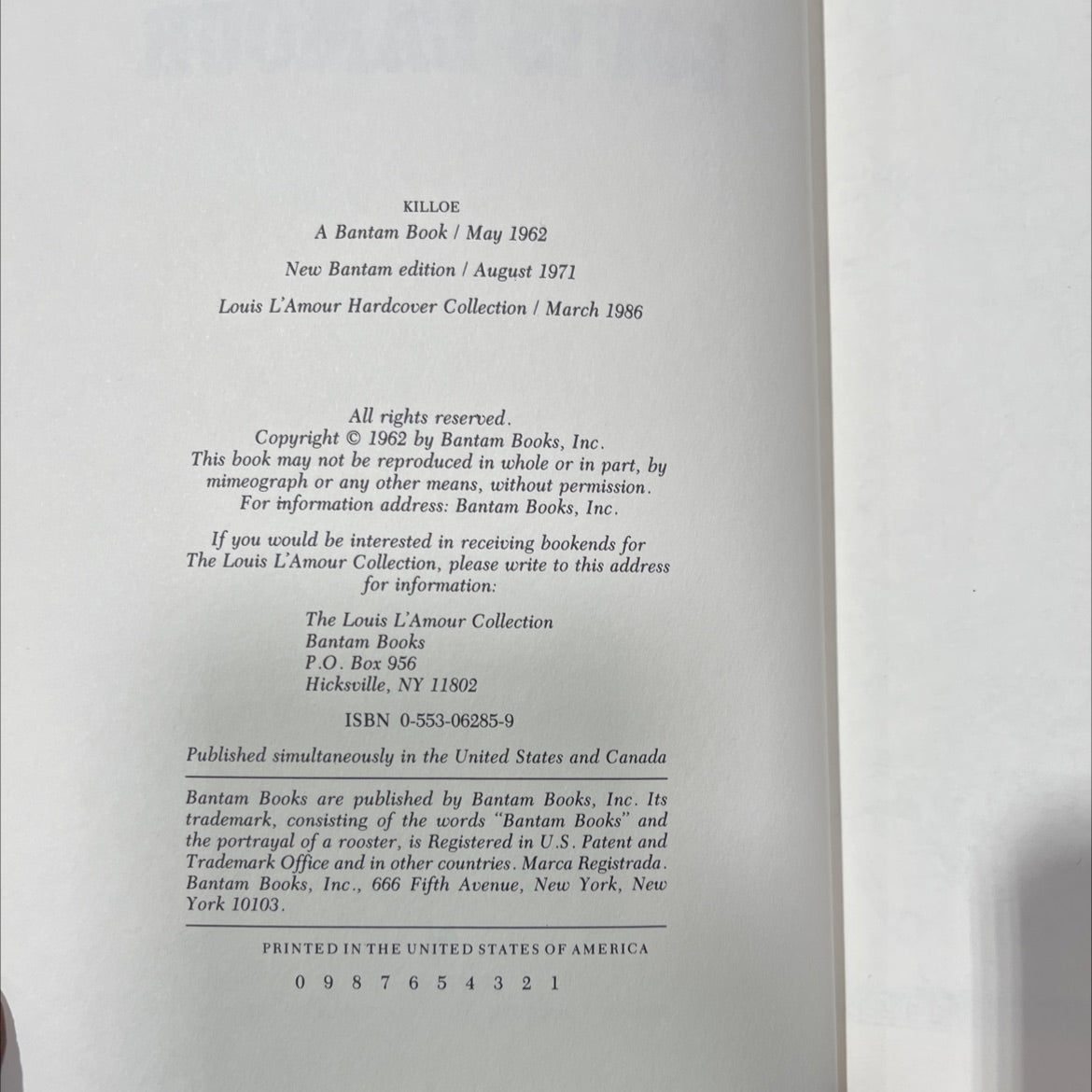 killoe book, by louis l'amour, 1986 Leather image 3