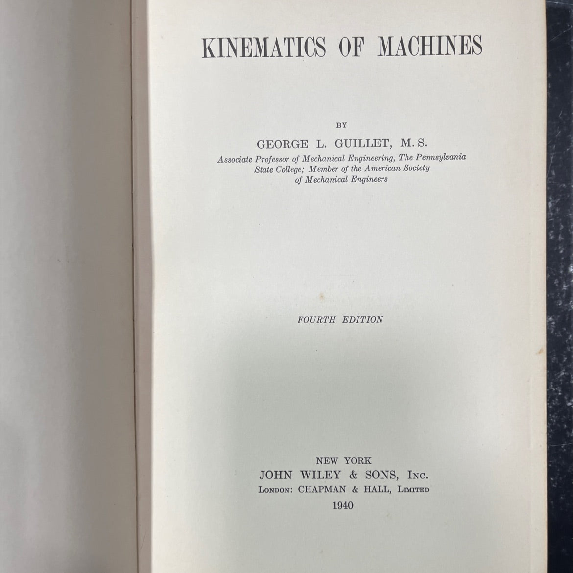 kinematics of machines book, by george l. guillet, 1940 Hardcover image 2