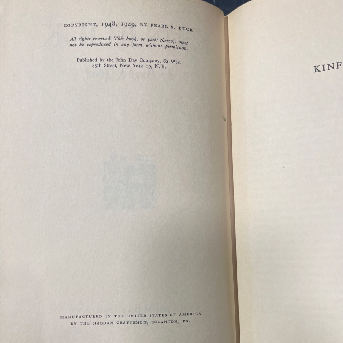 kinfolk book, by pearl s. buck, 1949 Hardcover image 3