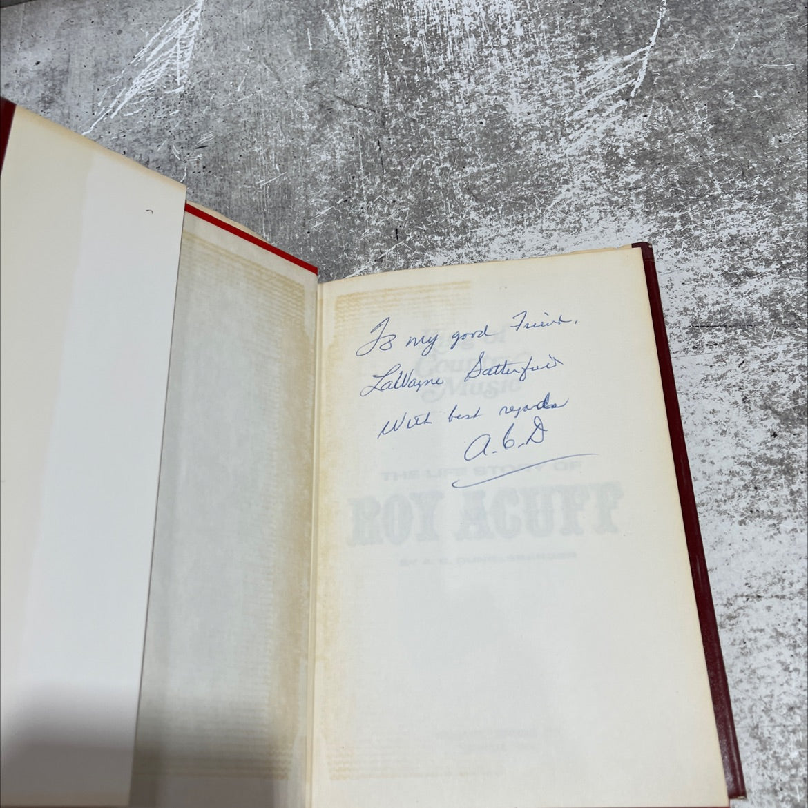 SIGNED king of country music the life story of roy acuff book, by a. c. dunkleberger, 1971 Leather, First Edition, image 4