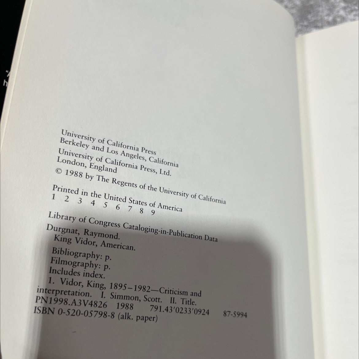 king vidor, american book, by raymond durgnat & scott simmon, 1988 Hardcover image 3