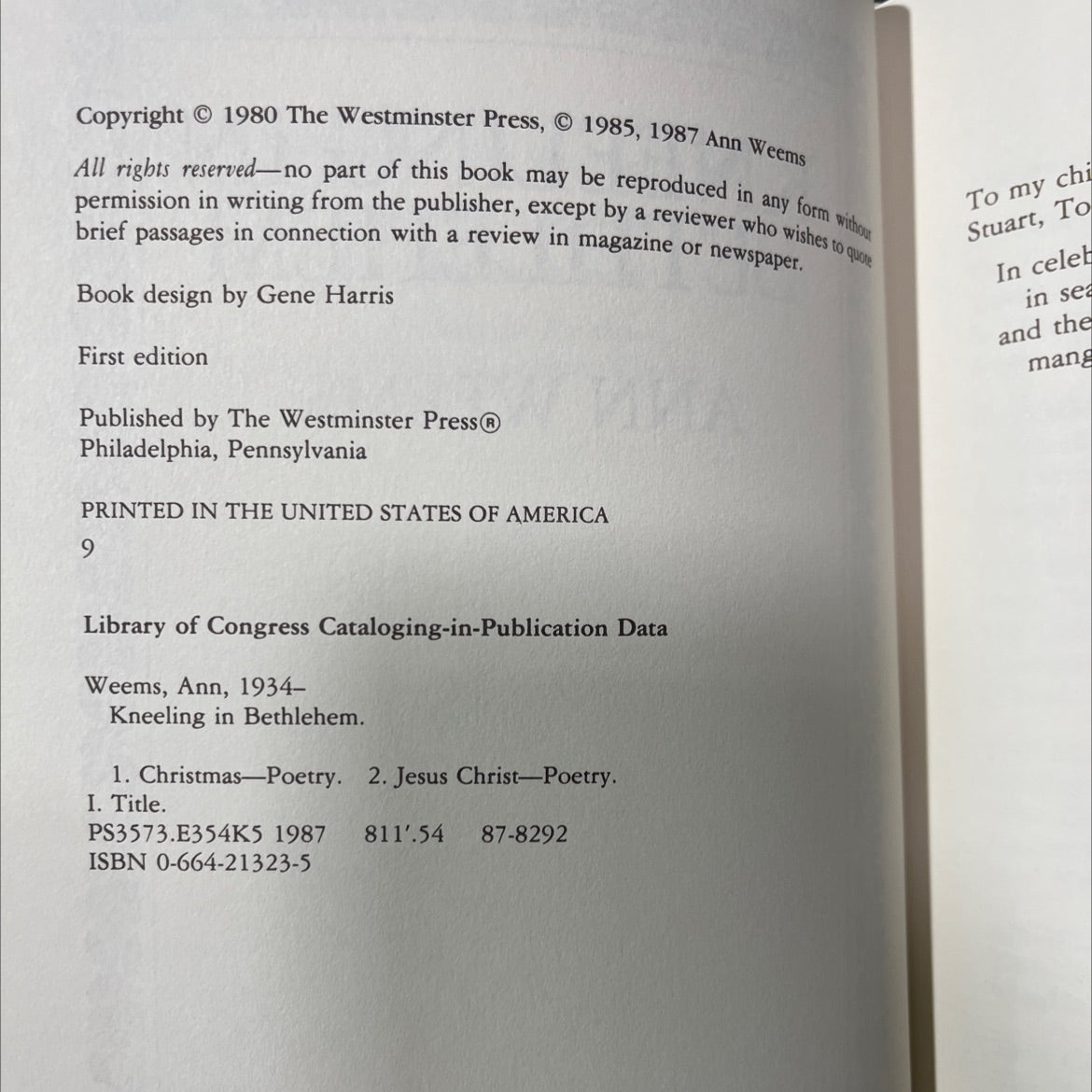 kneeling in bethlehem book, by Ann Weems, 1987 Hardcover image 3