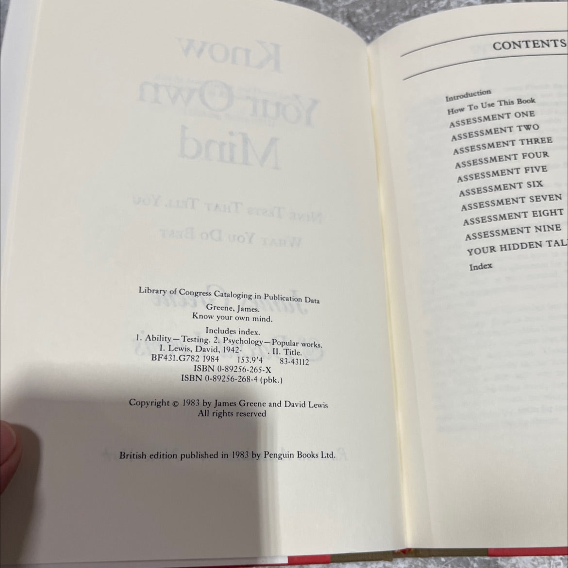 know your own mind book, by james greene & david lewis, 1984 Hardcover image 3