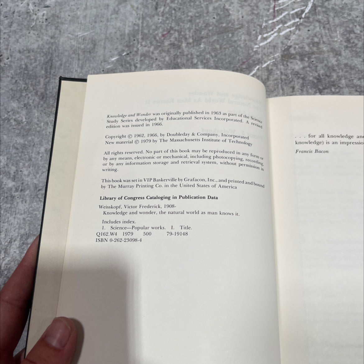 knowledge and wonder the natural world as man knows it book, by Victor F. Weisskopf, 1979 Hardcover image 3