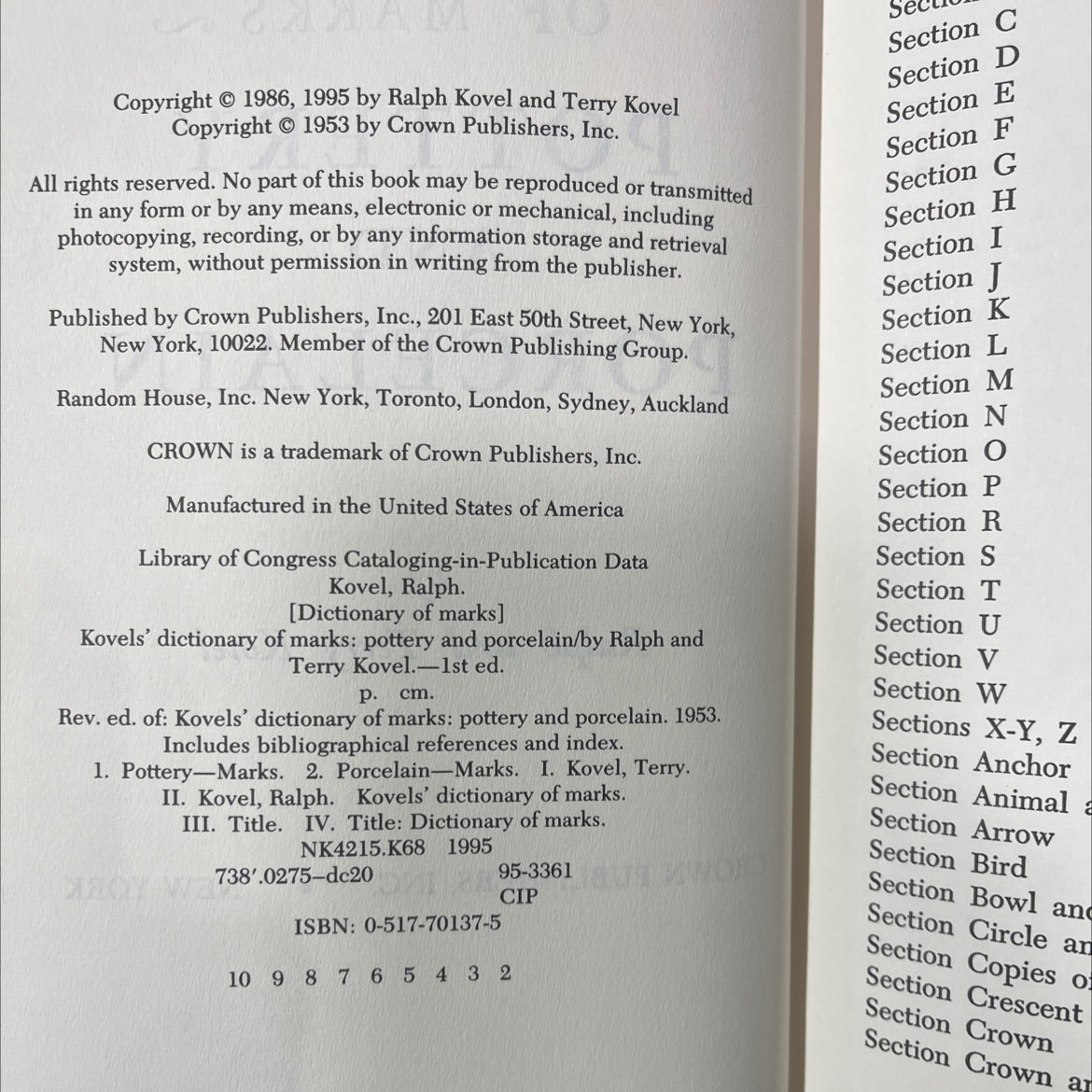 kovels' dictionary of marks pottery and porcelain book, by Ralph Kovel, Terry Kovel, 1995 Hardcover image 3